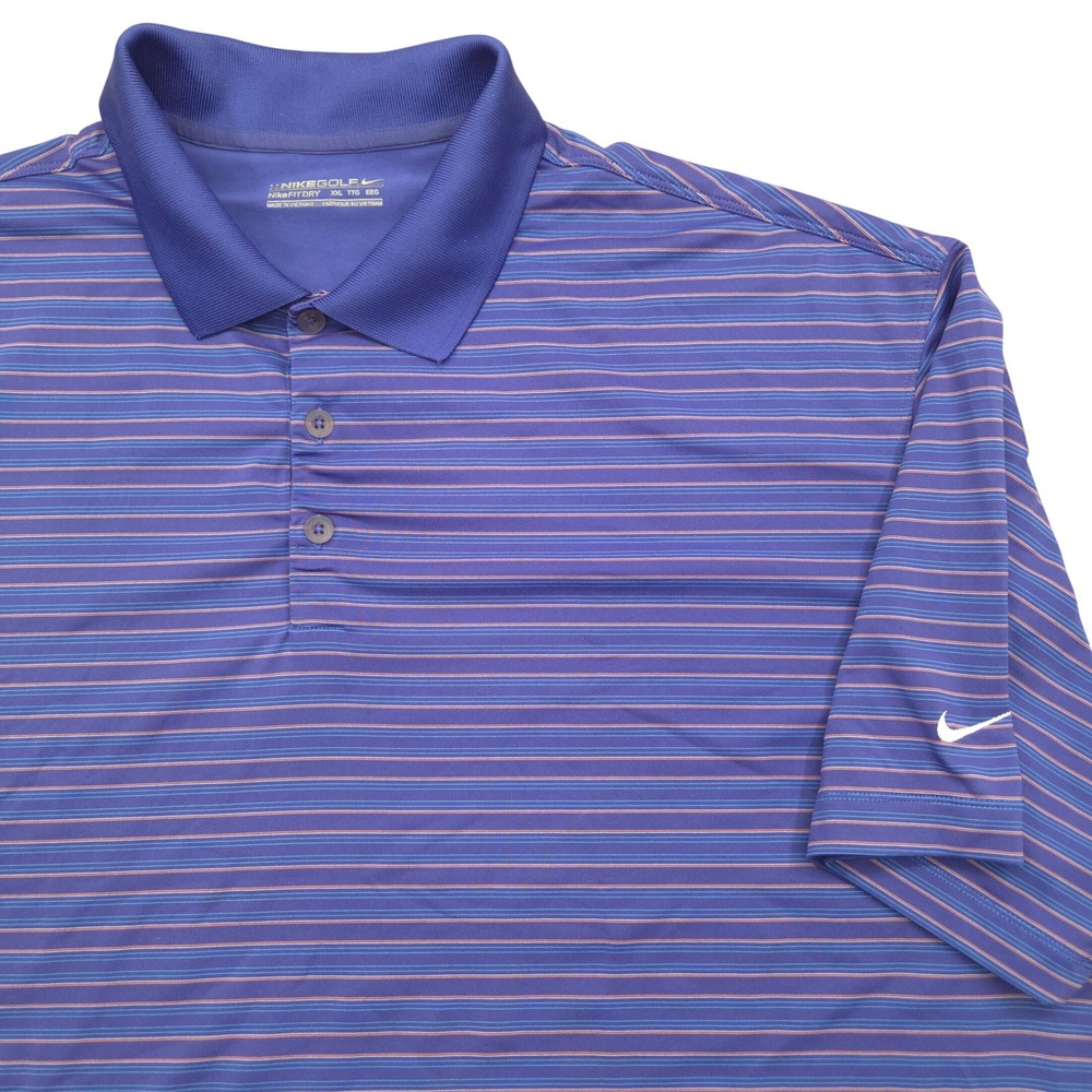 Nike Golf Fit Dry‎ Short Sleeve Polo Shirt Purple Striped Mens XXL 2XL
